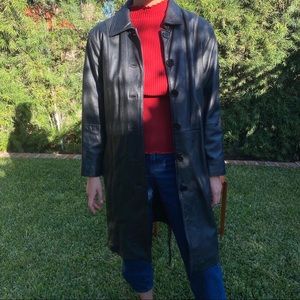 Vintage Matrix Black Leather Trench Coat